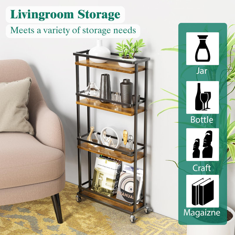 4 Tier Kitchen Storage Stand Rolling Carts Bathroom Living Room Storage Shelves top